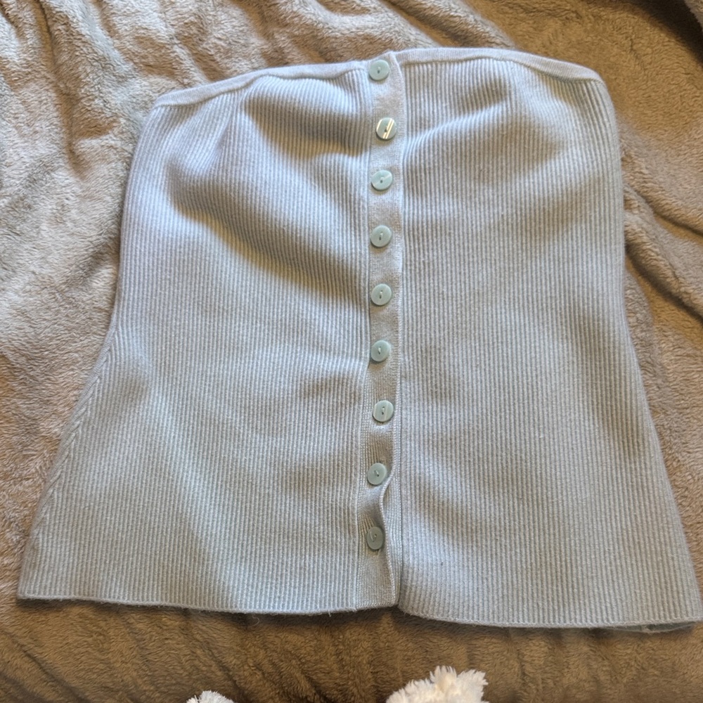 Abercrombie and Fitch Ribbed Button-Down Light Blue Tube Top